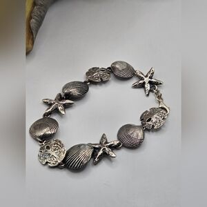 Sterling Silver Seashell and Starfish Bracelet